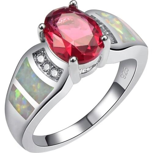 Red Crystal Zircon With White Fire Opal 925 Sterling Silver Size 6 7 8 9 10 R1513
