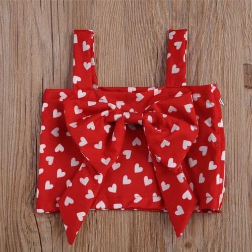 3Pcs Baby Valentine Summer Outfits, Heart Printed Bowknot Sleeveless Vest + Bell-Bottom Pants + Hairband for Toddlers, Girls
