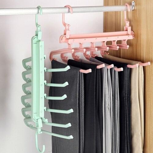 Multi-layer Foldable Pants Coat Hanger Organizer Multifunction Plastic Pants Clothes Drying Racks Home Wardrobe Storage Rack
