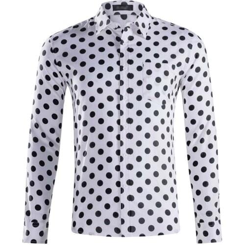 Mens Polka Dots Vintage Shirts Long Sleeve Cotton Black White Plus Size Turn-down Collar Business Dress Shirts Camisas Masculina