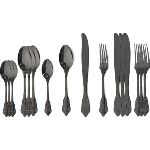 24Pcs Black Tableware Set Western Flatware set 304 Stainless Steel Dinnerware Set Luxury Vintage Cutlery Set Knife Fork Spoon