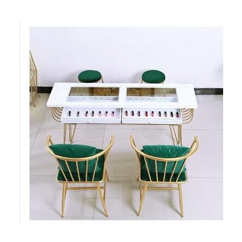New Nordic nail table single double net red double glass economical marble nail table and chair set