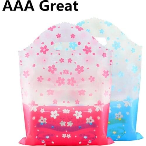 AAA Great 45Pcs/Lot Shopping Handle Gifts Bag Plastic Packaging Bag Garment Promotion Pouches Flowers Clothes Shoes Bags Wedding