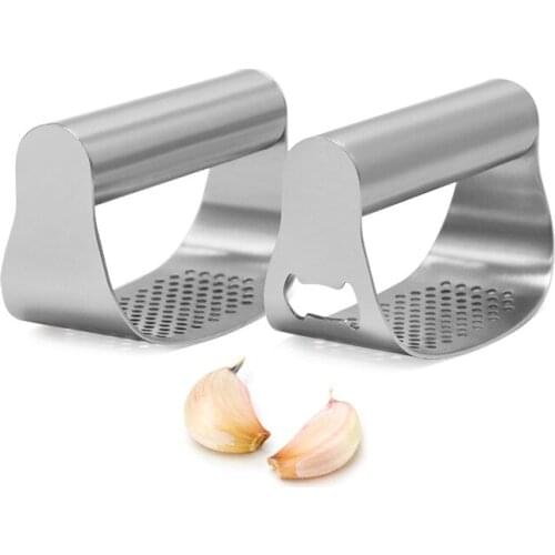 Stainless Steel Garlic Press with Handle Rocker Garlic Crusher Squeezer Slicer Mincer Chopper