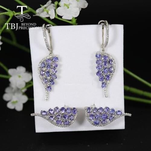 Creative Wing Design tanzanite Jewelry set clasp earring Ring 925 sterling silver fine jewelry for fashion girl girl friend gift