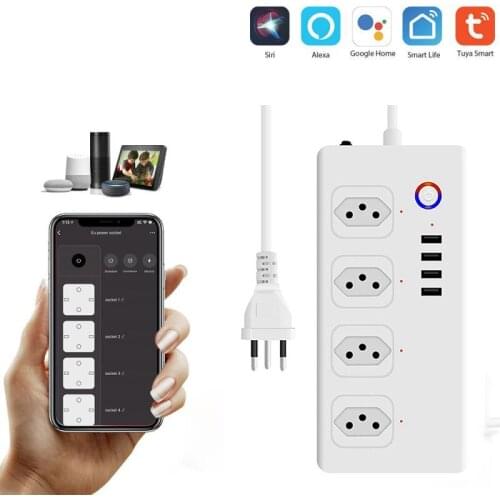 Tuya Smart Brazil Socket With Timer Electrical Outlets Surge Protector Extension Cord Smart Life Control Alexa Google Assistant