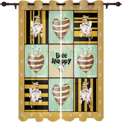 Bee Dwarf Stripes Daisy Window Curtains Kids Room Living Room Curtain Panels Valance Curtains for Kitchen
