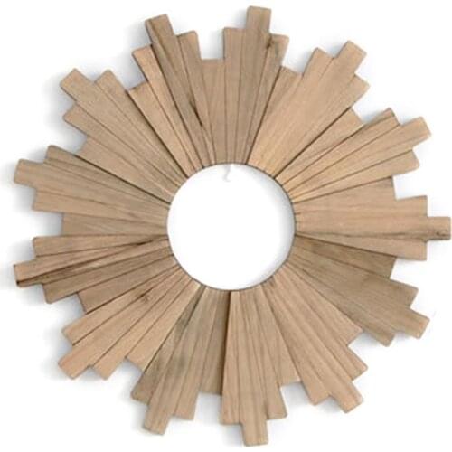 Sun Ring Wooden Mirror Frame Pendant Background Corridor Porch Ornament Mirror Wall Hanging Round Mirror Frame Home Decor