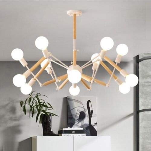 Vintage chandelier LED Nordic designer industrial spider light E27 Living room For Restaurant home interior wooden chandelier