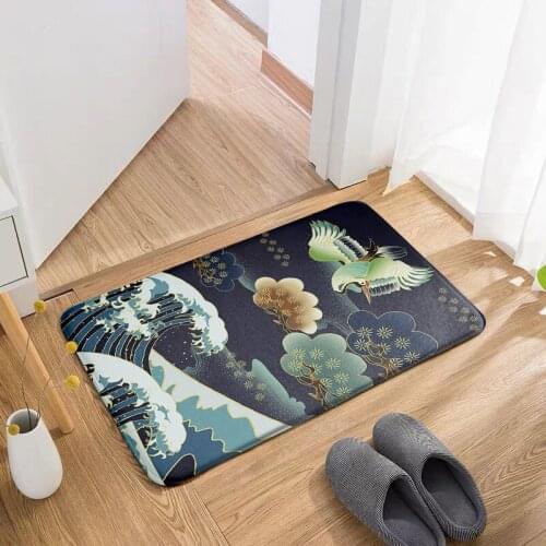 Japanese Ukiyo-e Waves Floor Mat For Living Room Welcome Door Mat Waterproof Entrance Bathroom Toilet Non-Slip Flannel Carpet