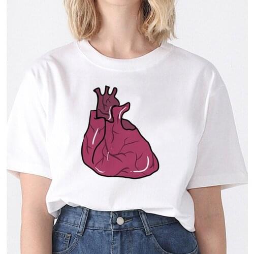 Summer Casual Short Sleeve White T Shirt Women Lady Fashion Streetwear Heart Shap Print 90s Girls Female Clothing T-Shirt