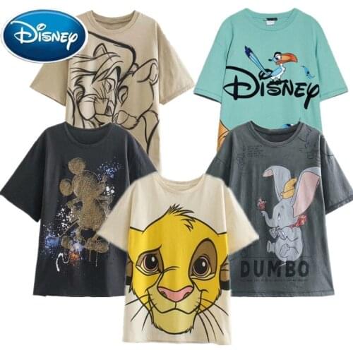 Disney Fashion Mickey Mouse Donald Daisy Duck Bambi Cartoon Popularity Print Women T-Shirt Short Sleeve Cotton Tee Tops