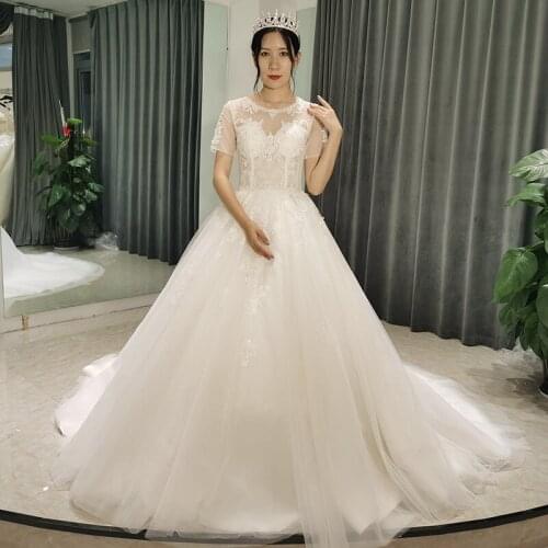 SL-6802 elegant white wedding dress 2020 aliexpress login France Bride Long ali china wedding dresses for women with sleeve