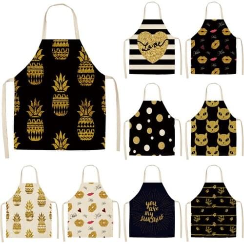 1Pcs Bronzing Kitchen Apron for Woman Sleeveless Cotton Linen Aprons Home Cooking Baking Bibs Cleaning Tools 53*65cm