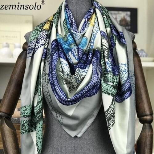 2021 Bandana Foulard Hijab Scarf for Ladies 130x130cm Fashion Silk Scarf Women Luxury Brand Printed Head Square Shawls Scarves