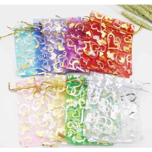 50pcs multi size organza bag iron heart rose special design pounch package wedding promotion gifts bag candy jewelry package