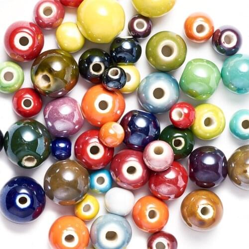 50Pcs Fashion Jewelry Finding Mixed Colorful Round Pearlized Porcelain Ceramic Beads For Jewelry Marking Bracelet Necklace DIY