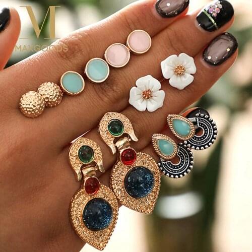 6 Pairs /set Fashion Vintage Stud Earring Set Leaf Flower Leaf Stud Earring Lot Retro Ear Jewelry Party Gifts for Women Decor