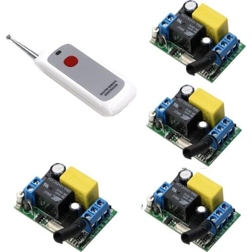 AC 220V 1CH Wireless Relay Remote Control Light Switch 315/433Mhz Wireless Radio Switch ; 4 X Receiver + Transmitter