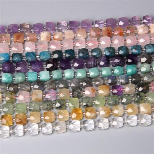 10mm Natural Faceted Gem Stone Quartz Beads Loose Citrines Cube Spacer Stone Beads for Jewelry Making Bracelet Earrings Necklace