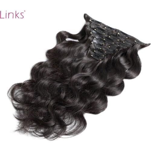 Links Brazilian body wave Clip In Hair Extensions Human Hair 100G/set 100% Human Hair Remy Hair 7Pcs/set Natural Color cheveux
