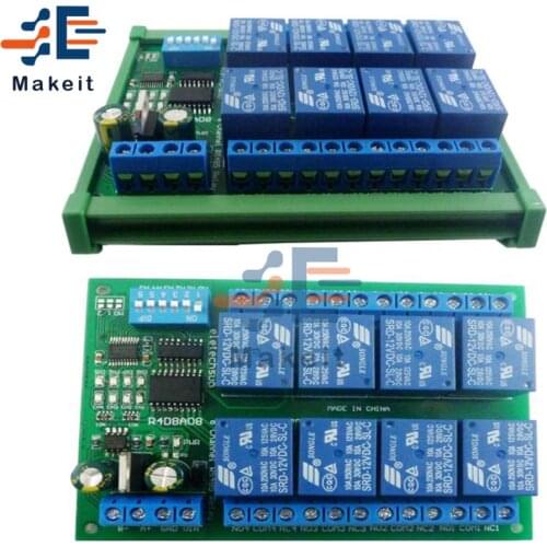 DC 12V 8 Channel RS485 Relay Module Modbus RTU Protocol Remote Control PLC Expansion Board Circuit Board with DIN Rail Box