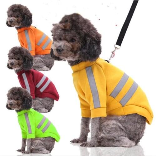 Pet Dog Hoodie Hat-Free Night Reflective Design Soft Breathable Clothes Overalls For Pet Warm