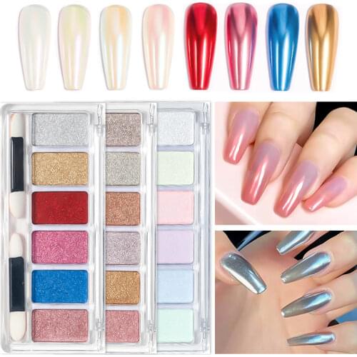 Nail Art 6 Color Solid state Aurora Powder Mermaid Ice Transparent Fairy Powder Holographic Magic Mirror Powder Nail Decorations