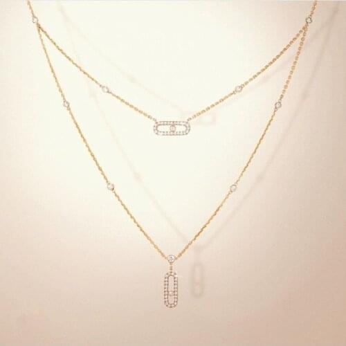 HIBRIDE Fashion Double Layers Charm Necklace White Gold Color Micro Pave Zirconia Women Necklace&Pendants bijoux Femme P61