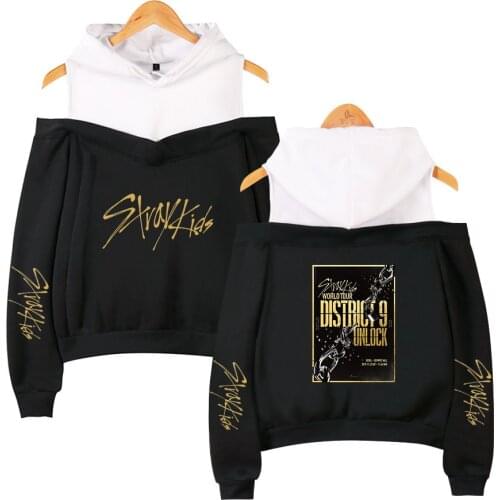 Classic Design Stray Kids Printed Off Shoulder Hoodies Women Long Sleeve Personality Hooded Sweatshirt Hot Streetwear Clothes