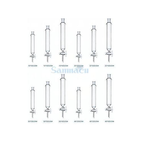 ID 16/22/30/44mm Length 200/300mm 24/29 Glass Chromatography Column PTFE Stopcock Ground Cone Fritted