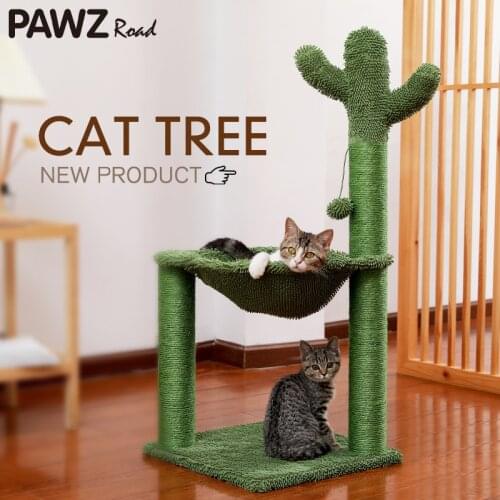 Cactus Cat Tree With Hammock Soft Plush Perch Fully Wrapped Scratching Sisal Post for Cats Kitten Climbing Furniture Protectors