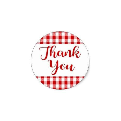 3.8m Gingham Thank You Red And White Check Plaid Classic Round Sticker