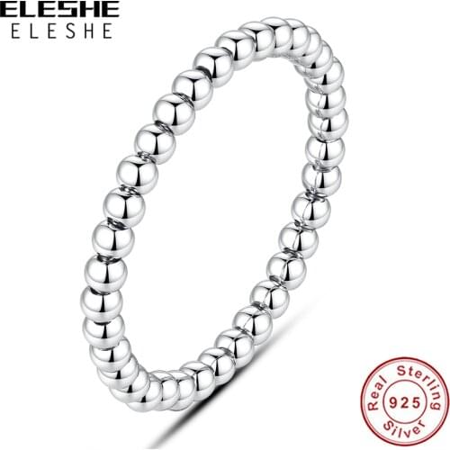 ELESHE 925 Sterling Silver Beaded Ring Classic Design Delicate Simple Stackable Finger Rings for Women Authentic Silver Jewelry