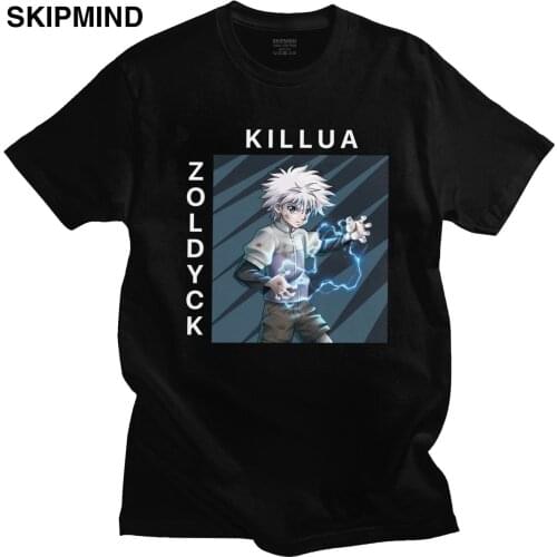 Cool Mens Anime Hunter X Hunter T Shirt Soft Cotton Killua Zoldyck Tee Tops O-neck Short Sleeved Casual T-shirt Clothes Gift