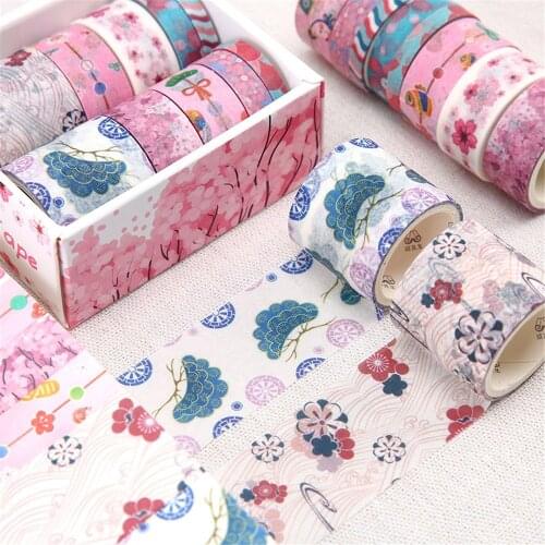 10pcs/set Cartoon Forests Animals Washi Tapes Chinese Style Sakura Self Adhesive Masking Tapes Kawaii Stationery Gift Tags