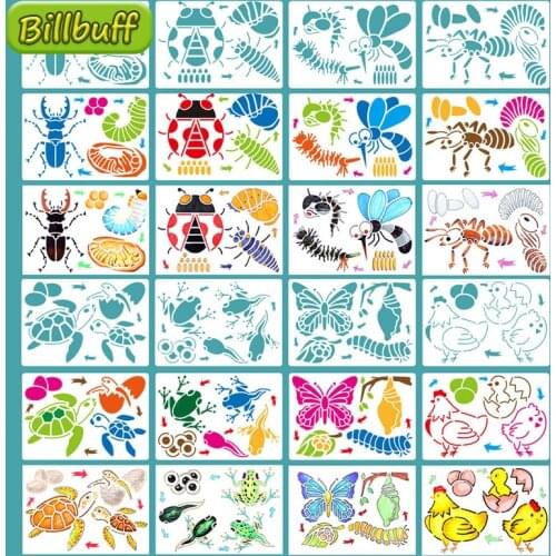 Hot Children DIY Drawing Insect Frog Sea Turtle Animals Template Pattern Modl Set Drawing Early Education Toys for Children Gift