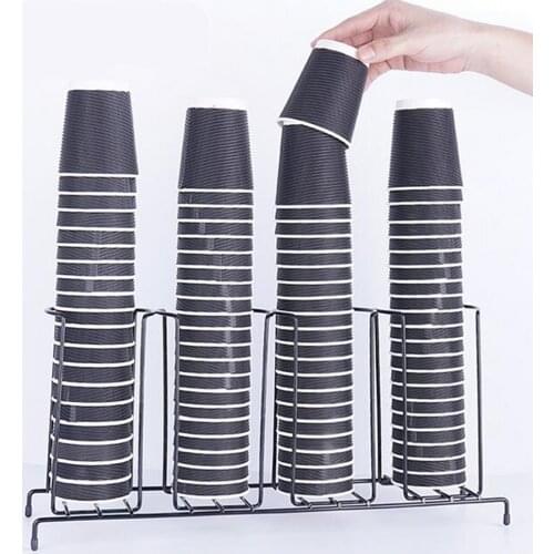Metal Coffee Water Disposable Foam Paper Cup Lid Dispensing Holder Dispenser Countertop Organizer Black