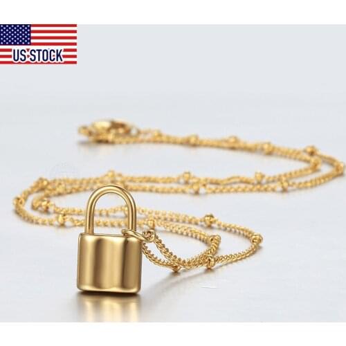 Fashion Lock Pendant Necklace for Women Girls 1.5mm Gold Stainless Steel Dainty Satellite Chain 18inch Design Jewelry Gift DN208
