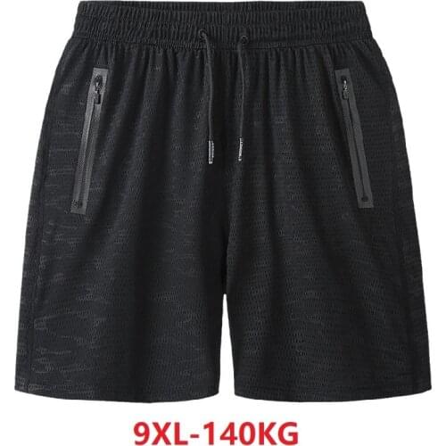 Summer Men quick dry sports shorts hole Ice silk shorts Workout fitness breathable plus size 7XL 8XL 9XL oversize shorts zipper