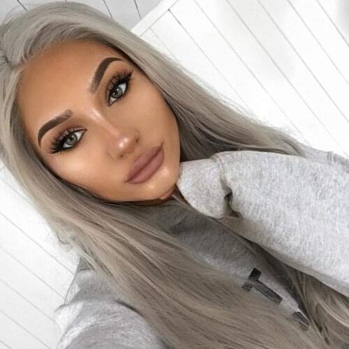 Fashion Cosplay Grey Color Glueless Long Straight Hair 150% density Heat Resistant U Lace Wig Middle Part Wigs for Black Women