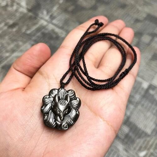 Natural Obsidian Fox Pendants With Necklace Women Men Fashion Romantic Beauty Fine Jewelry Cute Fox Pattern Gift Cave Amulet