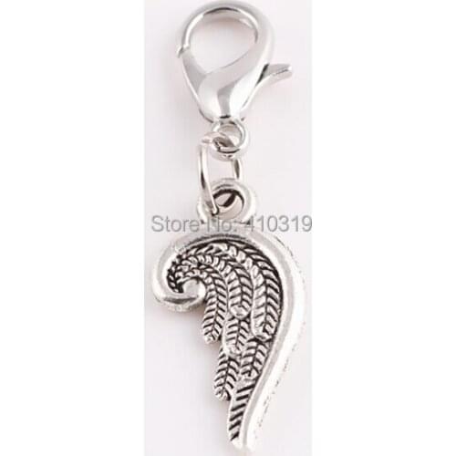 Wholesale 20pcs/lot Silver Plated Wing Pendant Charms with Lobster clasp Fit For Floating Locket Jewelry Making