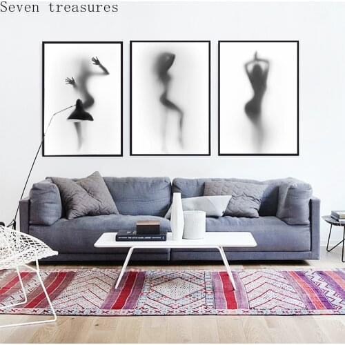 Sexy Silhouette of a Dancing Woman Behind a Curtain Canvas Posters Print Wall Picture for Living Room Nordic Style