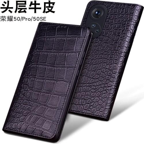 Luxury Genuine Leather Flip Phone Case For Honor 50 Se Pro Leather Half Pack Phone Cover For Honor 50se Cases Shockproof