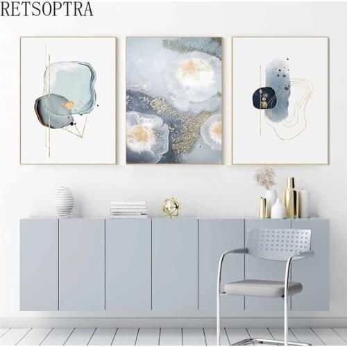 Nordic Modern Art Canvas Poster Abstract Geometry Gold Canvas Painting Decoration Watercolor Gilt Wall Picture for Living Room
