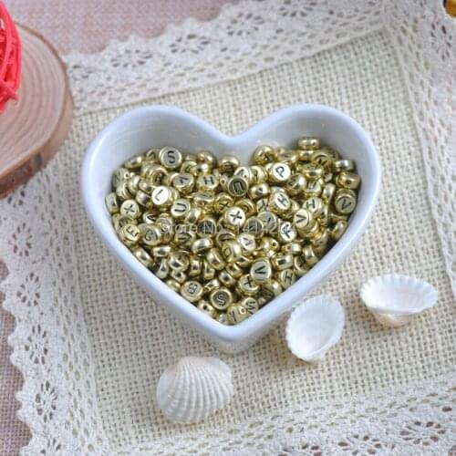 Mixed Gold Acrylic Alphabet/Letter Flat Round Spacer Beads For Jewelry Making 7x3mm 200PCs YKL0155X