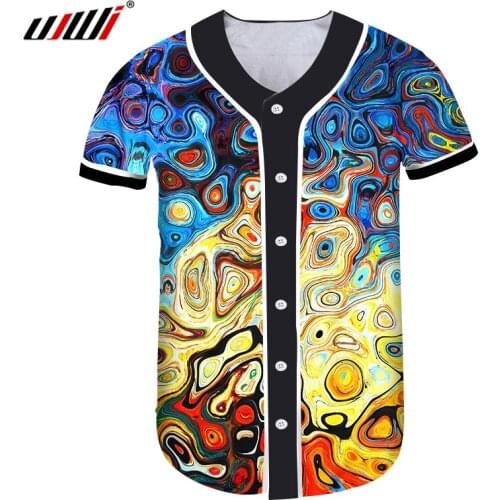 UJWI Hipster 3D Print Colorful Oil Painting Baseball Shirt Men/women Hip-hop Streetwear Short Sleeve Shirt Light Print Clothes