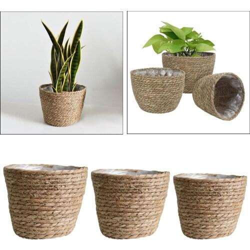 Rattan Natural Pots Basket Holder Lining Flowerpot Organizer Flower Pot Basket Holder Handmade Woven Flower Vase