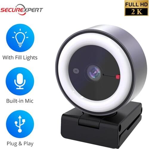 Webcam 2K Mini Camera with Microphone Fill Light USB Cameras For Desktop Video Live Conference Auto Focus Web Cam